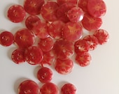 VINTAGE Lots Coral Red Clear Buttons NOS Star Flower