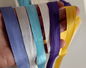 70s Braid Tape Viscose 20 Meters Blue Lilac Purple White Yellow Ribbon Made in Italy