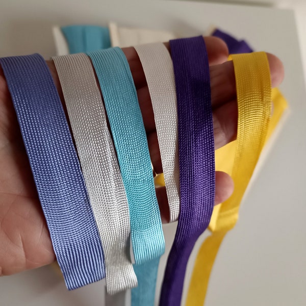 70s Braid Tape Viscose 20 Meters Blue Lilac Purple White Yellow Ribbon Made in Italy