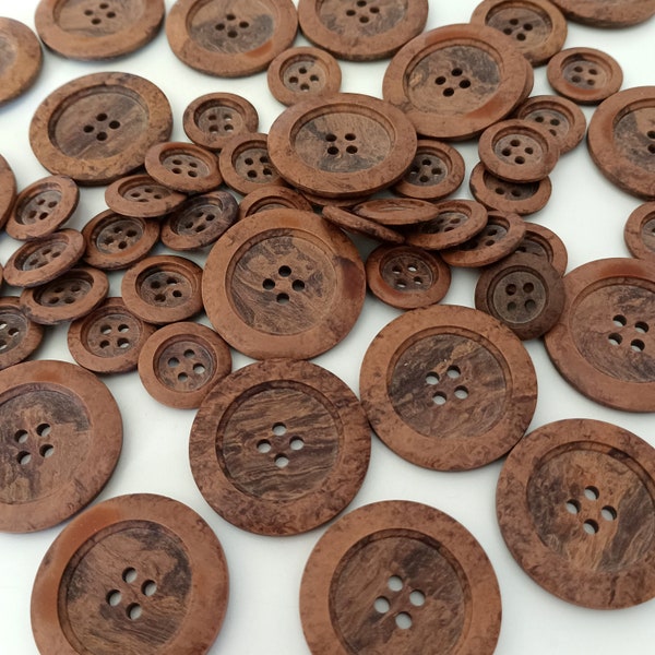 70s Brown Buttons Wood Imitation, Coat Jacket Dress Shirt Buttons, Made In Italy High Fashion Buttons