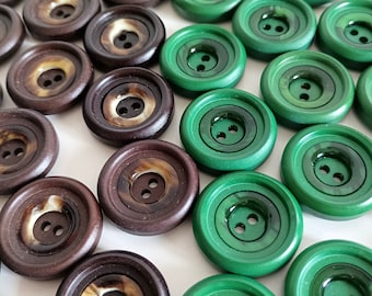 10 Green Or Brown Buttons 25mm, Coat Jacket Dress Buttons, Made In Italy High Fashion Buttons