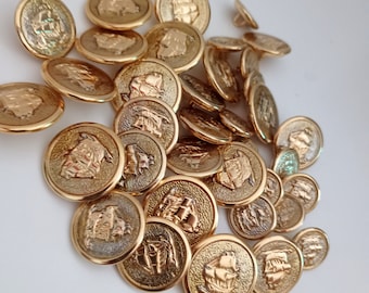 Gold Tone Sailing Ship Buttons: Italian Metal Shank Buttons