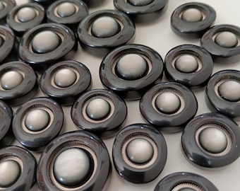 10 Black Buttons Moon Glow Gray Cabochon, Coat Jacket Dress Buttons, Made In Italy High Fashion Buttons