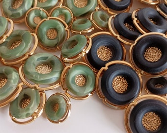 Gold Metal Buttons Black Green Plastic, Coat Jacket Dress Buttons, Made In Italy High Fashion Buttons