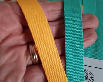 70s Grosgrain Bias Fold Tape 20 Meters, Yellow Green Viscose Bias Made In Italy