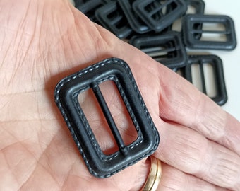 70s Five Black Buckles , Small Leather Buckles Made In Italy