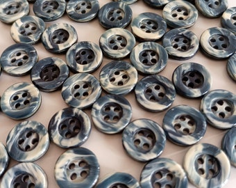 100 boutons bleu blanc motif marbré, boutons de poupée de chemise de ville, boutons fabriqués en Italie 12 mm