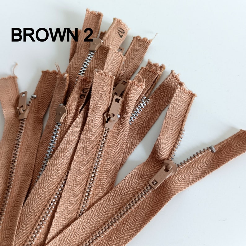 Anni '60 e '70 Dieci cerniere in metallo 7 colori, abito gonna pantaloni zip 20 cm Made in Italy Brown #2 10 zip