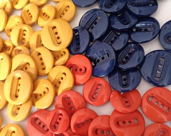Botones de caseína vintage: Azul, naranja, amarillo - Botones de moda italianos