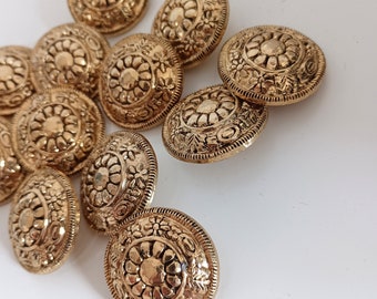 8 Gold Buttons Flower Pattern, Coat Jacket Dress Buttons 28mm, Made In Italy High Fashion Buttons