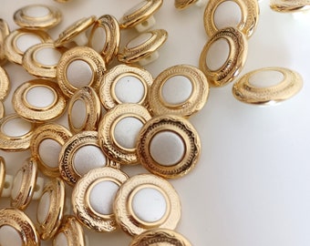 24 Jewel Buttons Gold Metal Pearly White Plastic, Jacket Vest Dress Buttons, Made In Italy High Fashion Buttons