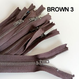 Anni '60 e '70 Dieci cerniere in metallo 7 colori, abito gonna pantaloni zip 20 cm Made in Italy Brown #3 10 zip