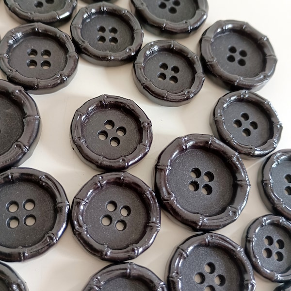 Glansiga svarta bambuknappar med kant för överrockar och kavajer - 28 mm 23 mm 18 mm