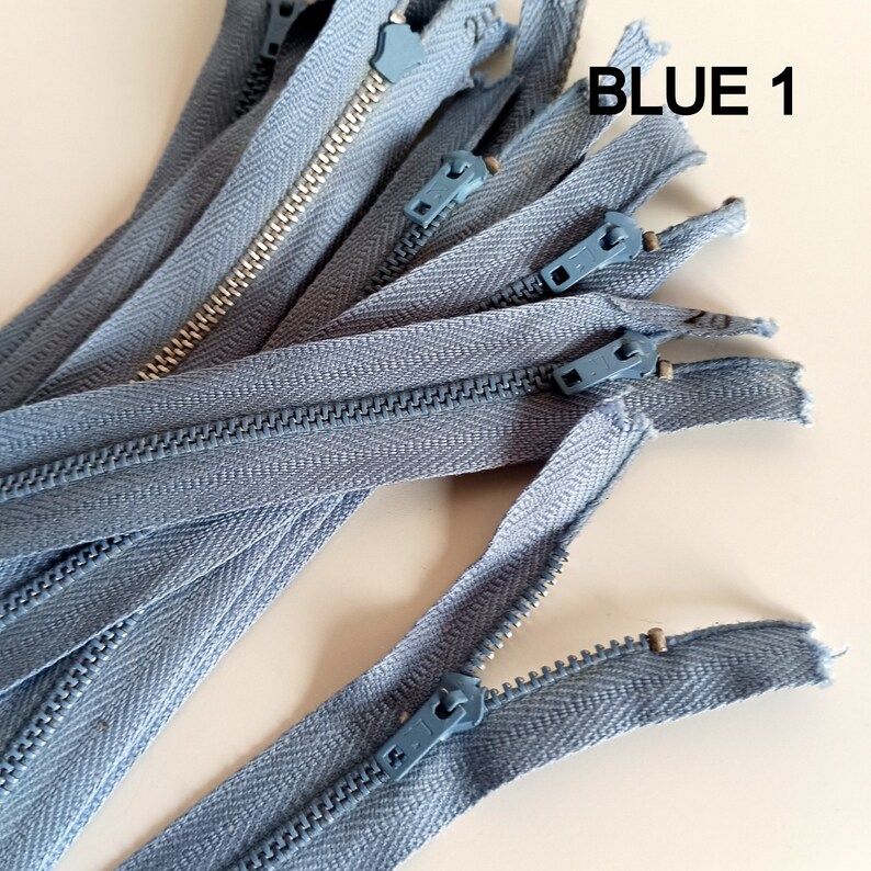 Anni '60 e '70 Dieci cerniere in metallo 7 colori, abito gonna pantaloni zip 20 cm Made in Italy Blue #1 10 zip