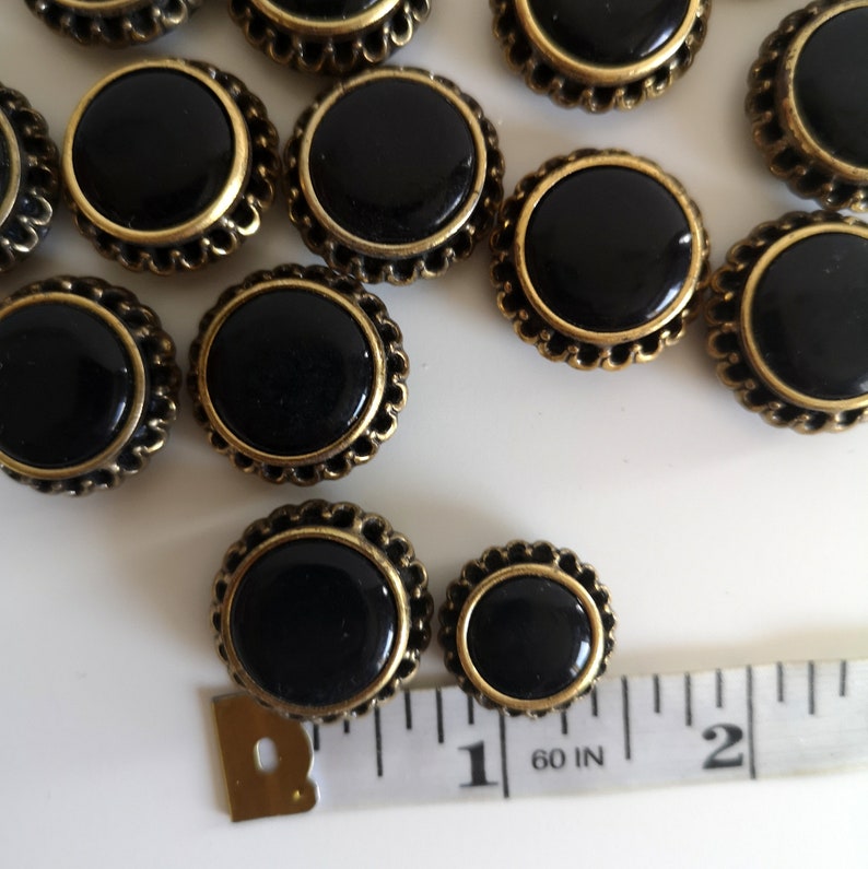 VINTAGE 50s 60s Twenty Black Buttons With Metal Crown NOS Medium Small Antique