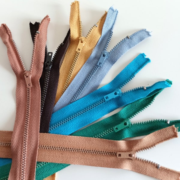 60s 70s Ten Metal Zippers 7 Colors, Dress Skirt Trousers Zip 20cm Made In Italy