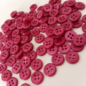 100 Small Fuchsia Buttons 11.5mm, Dress Shirt Doll Buttons, Made In Italy 4 Holes Buttons