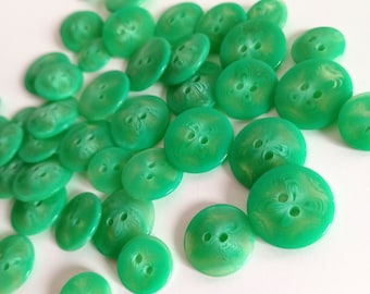 56 Green Buttons Clear Plastic, Dress Shirt Doll Buttons, Made In Italy High Fashion Buttons