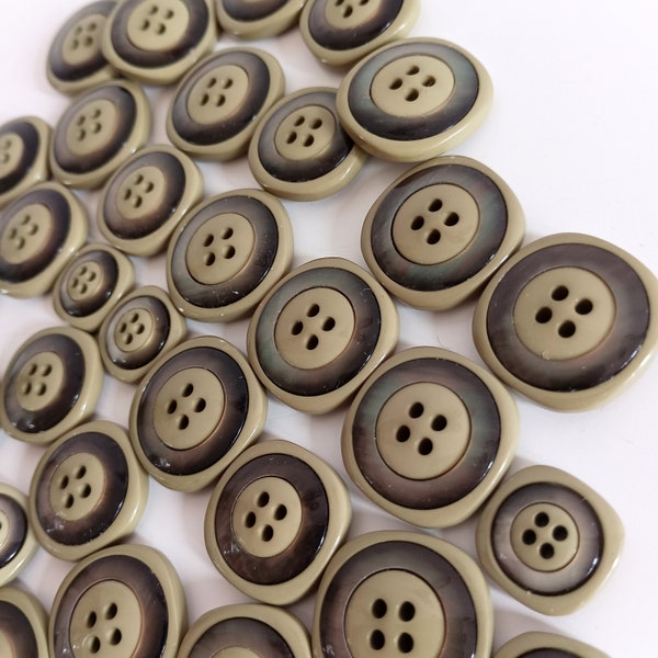Olive Green Buttons With Pearly Ring On Top, Dress Jacket Buttons, Made In Italy High Fashion Buttons