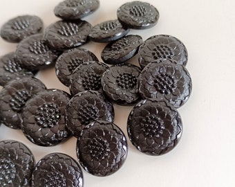 Black Flower Glass Buttons, Coat Jacket Dress Buttons, Made In Italy High Fashion Buttons