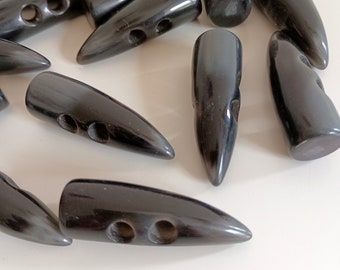 Boutons bascule imitation corne : résine noire et grise, 45 mm (Lot de 6)