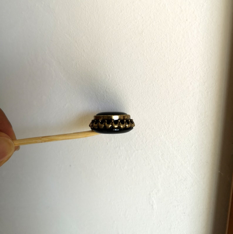 VINTAGE 50s 60s Twenty Black Buttons With Metal Crown NOS Medium Small Antique