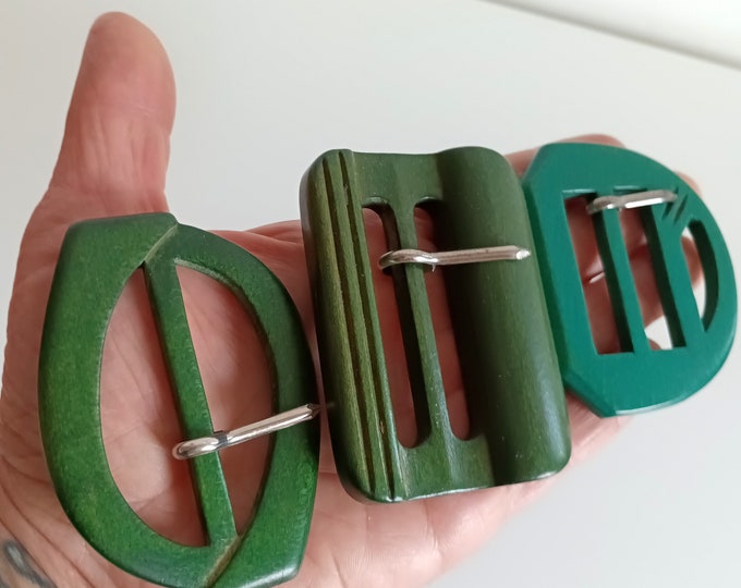 70s Green Wood Belt Buckles, Coat Dress Buckles Made in Italy Etsy
