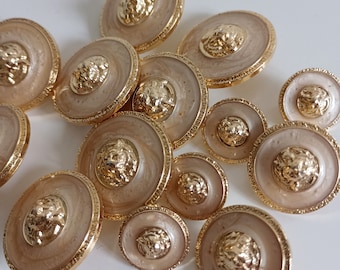 14 Gold Cream Plastic Buttons Lion Head, Coat Jacket Dress Buttons, Made In Italy High Fashion Buttons