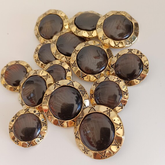 Lot De 8 Boutons Dorés Ancre - Diamètre 21 Mm - Couleur Or 36 - NEUFS