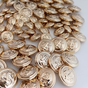Anchor Buttons Gold Tone Metal, Coat Jacket Dress Buttons, Made In Italy Nautical Theme Buttons