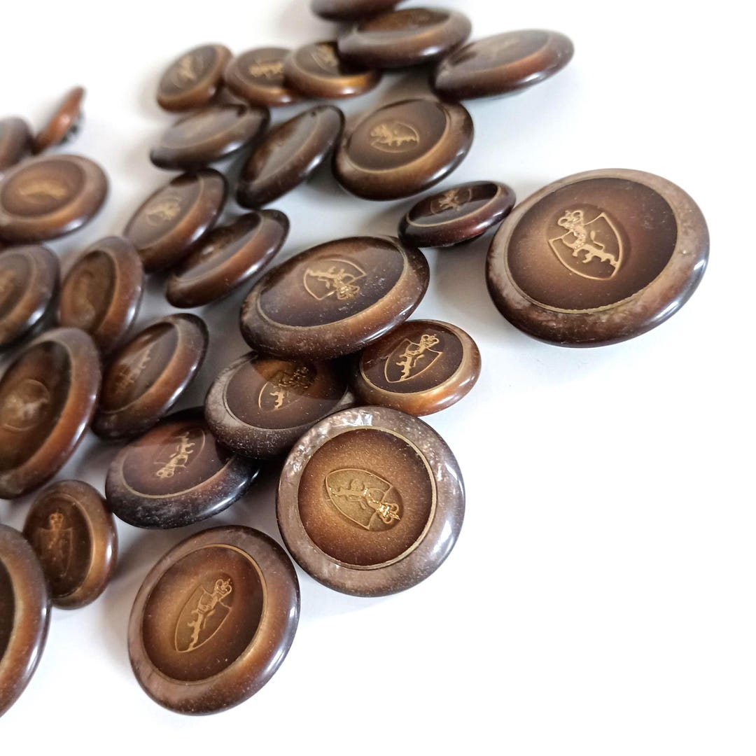 Vintage Heraldry Crest Buttons, Pearly Brown & Gold, Made in Italy - Etsy