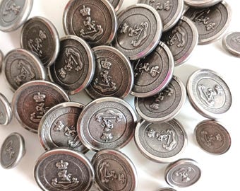 30 Silver Gray Heraldry Crest Metal Buttons: 23mm 20mm 15mm, Mixed Sizes Set