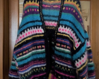 Hand Knitted Oversize Kimono Mohair Cardigan/ Jacket