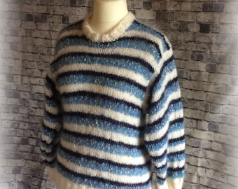 Blue fleck, Navy and white striped sweater 42"