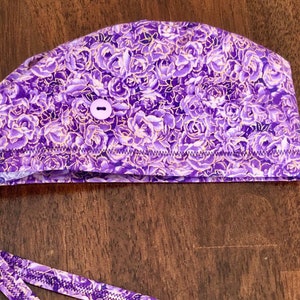 Purple & Metallic Gold Rosette Scrub Hat with buttons