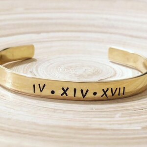 custom ROMAN NUMERAL DATE personalized metal cuff bracelet wedding gift anniversary gift