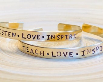 TEACH LOVE INSPIRE metal cuff bracelet teacher gift graduation gift teacher Christmas gift