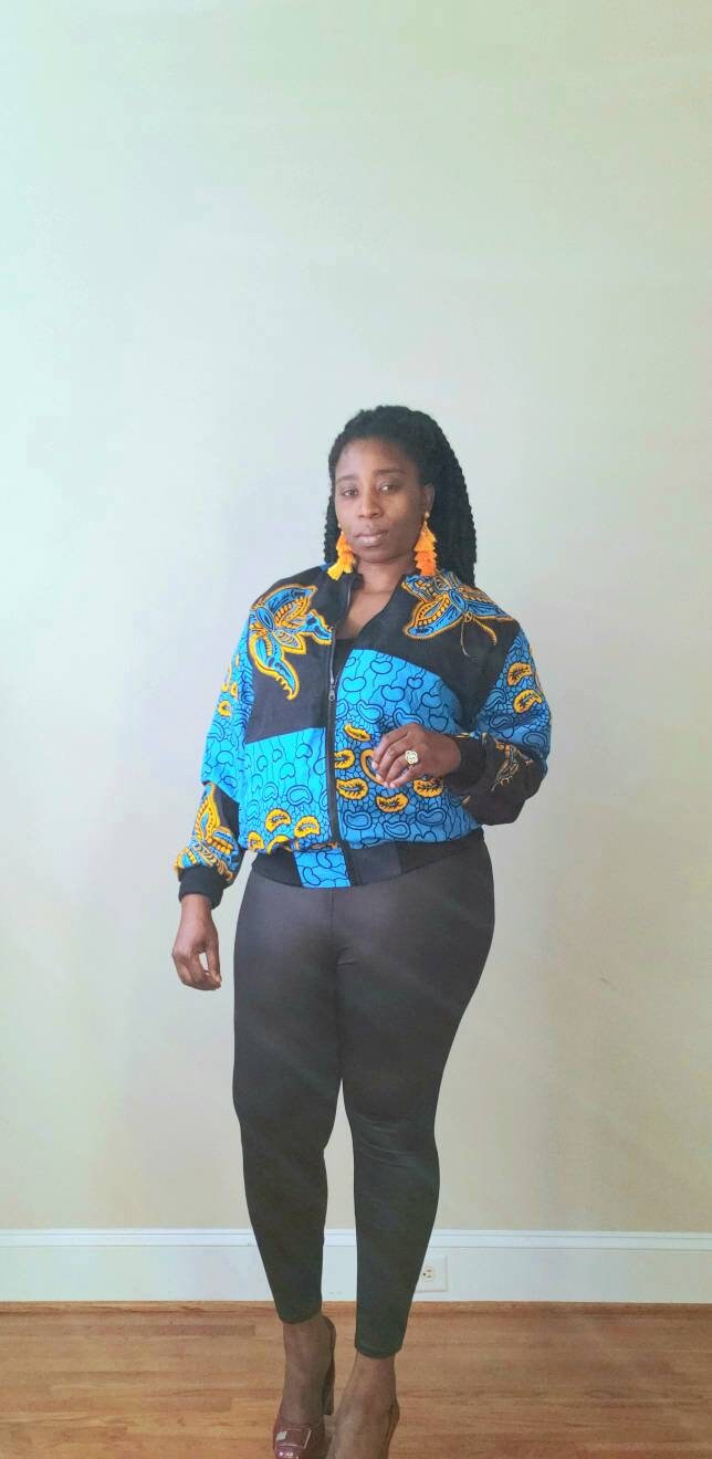 Ethel African print Bomber Jacket - Grey