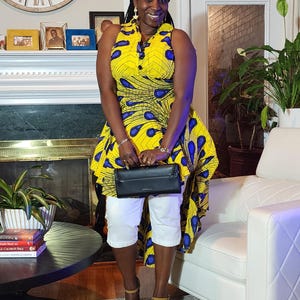 african casual dresses Lapel 2/3 Sleeve African Dress Women Party Evening African Dresses  Traditional Casual Clothing YS904 S at Amazon Women's Clothing store