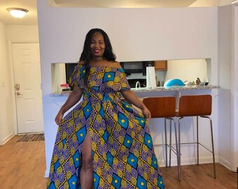 African Waxprint Ankara One Size Maxi Dress Plus Size