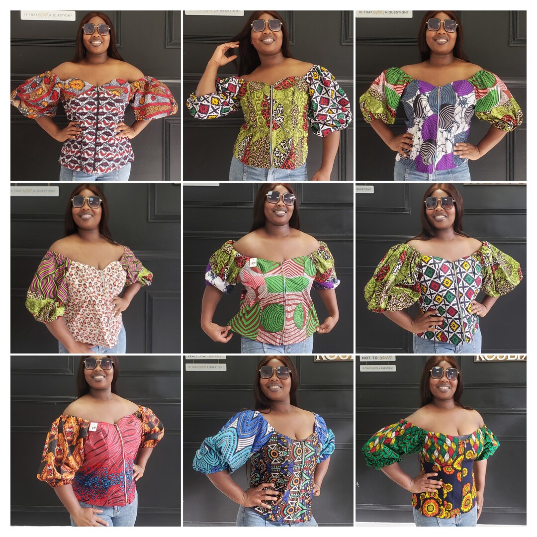 Blue/ Black Ankara African Blouse main image 0