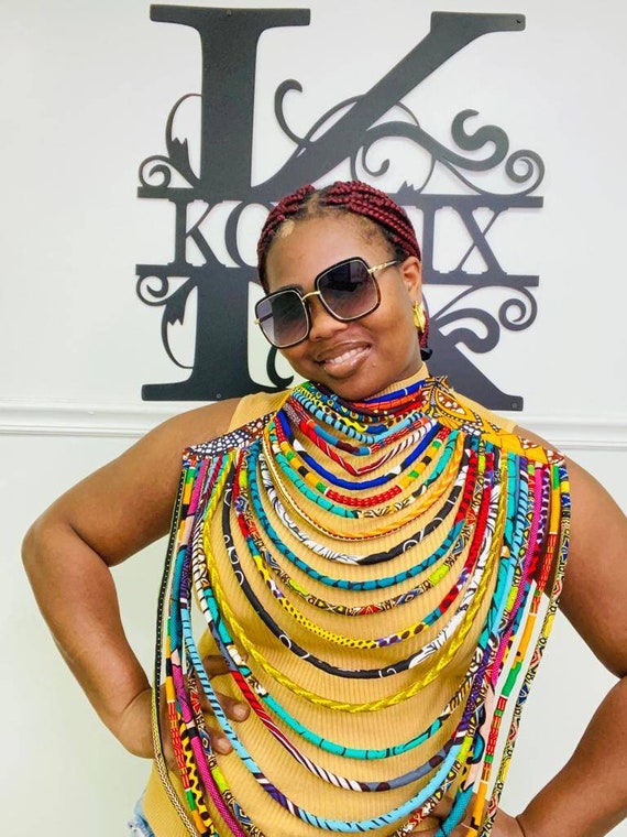 Ankara store fabric necklace