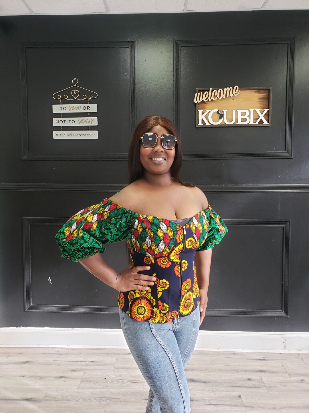 Blue/ Black Ankara African Blouse main image 1