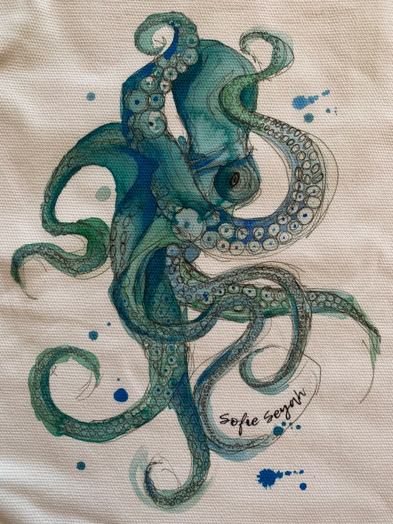 Sofie Seyah Illustration Se\u00f1or Octopus Canvas Tote Bag Beach Bag