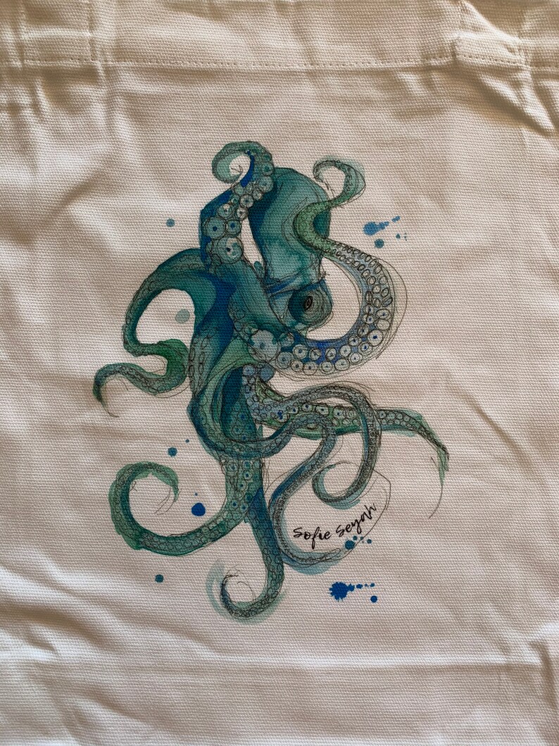 Sofie Seyah Illustration Se\u00f1or Octopus Canvas Tote Bag Beach Bag