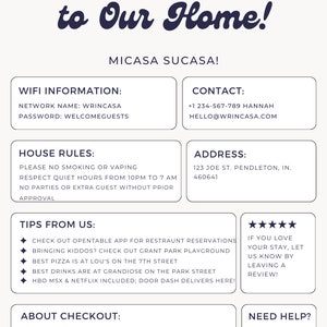 Airbnb Welcome Sheet