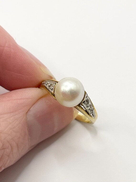 Impresionante Anillo Solitario De Perla Vintage De Oro De 18