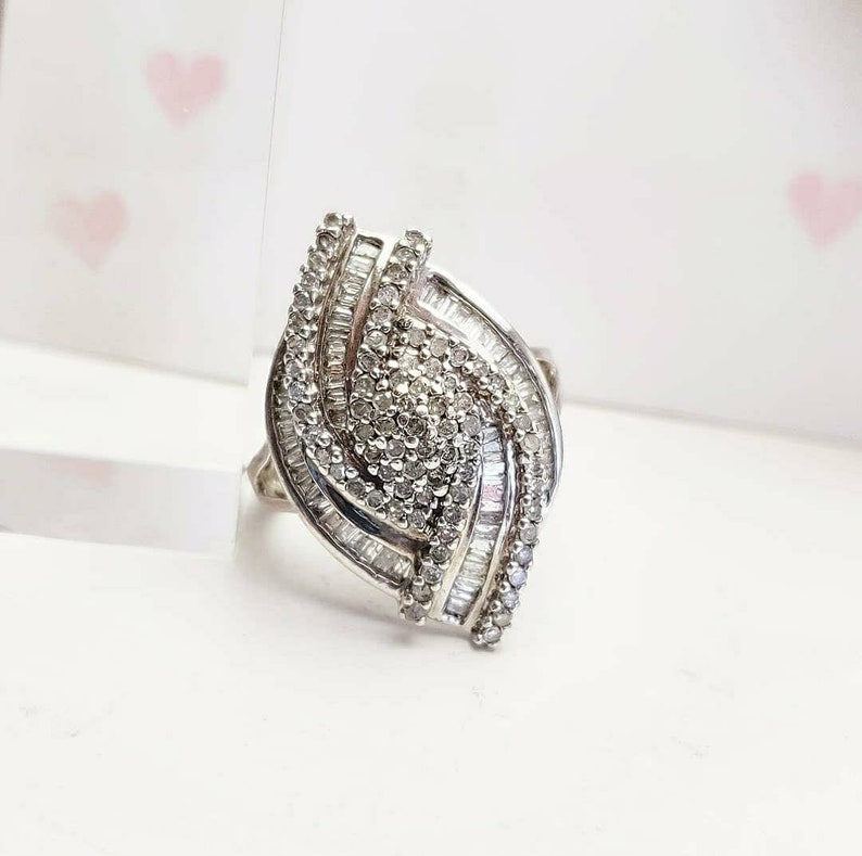 Sterling Silver Diamond Cocktail Statement Ring