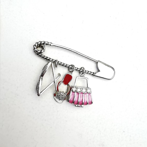 Solid Sterling Silver Safety Pin Brooch With Hand