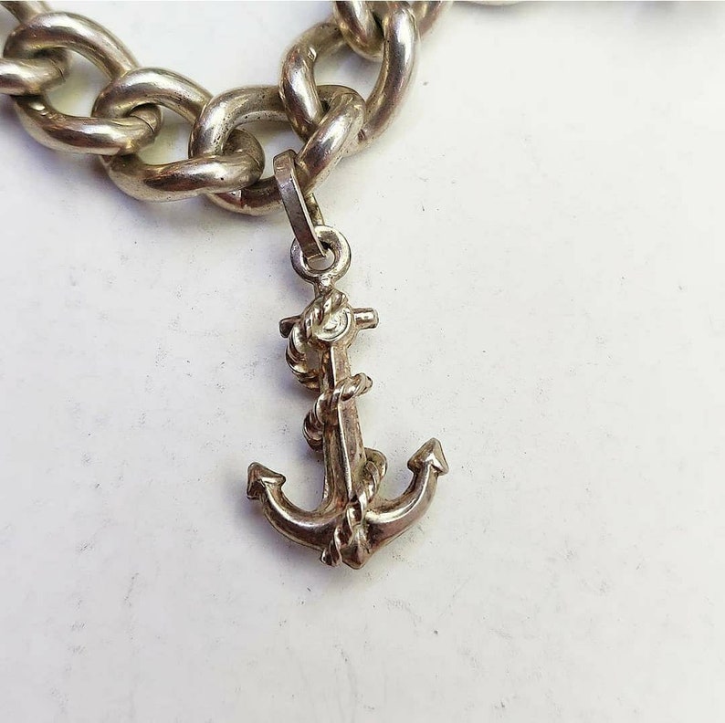 Sterling Silver Vintage Large Chunky Heavy Albert Charm Bracelet With Heart Padlock